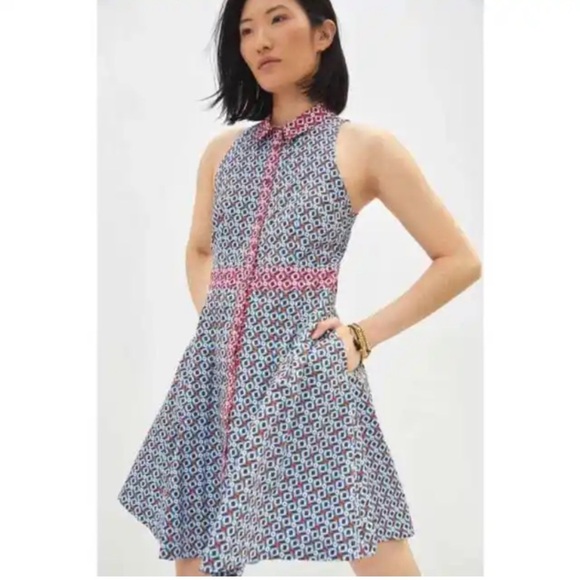 Anthropologie Maeve Buckley Mini Dress Blue Button Front Size 8 Pockets​ - Picture 11 of 12